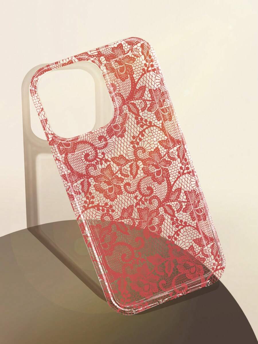 1pc Romantic Lace Pattern Soft Transparent Anti-Slip Airbag Phone Case, Compatible With IPhone 11/12/13/14/15/16 Pro Max - Multicolor - View 1
