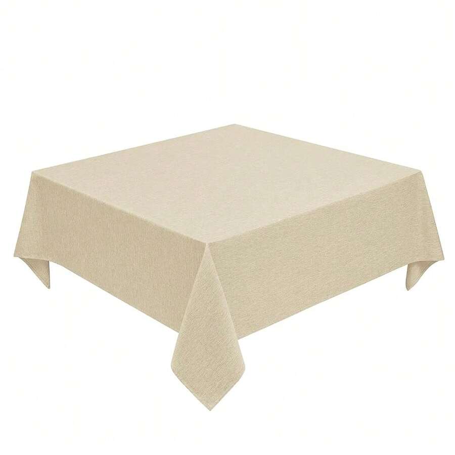 Faux Linen Square Tablecloth For Dining Room,Waterproof Texture Decorative Farmhouse Rustic Table Cloth For Indoor Outdoor Party, Holiday, Banquet Picnics, Patio,52 X 52 Inch (Square),Beige,Beige52inchx52inchSquare - 米色 52 吋 x 52 吋正方形 - 查看 1