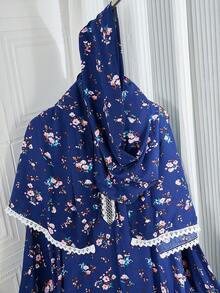 Plus Size Women's Floral Print Lace Trim Hooded Robe, Woven Fabric, Zipper Closure, Loose & Comfortable, Suitable For All Seasons Vacation Spring - Multicolor - View 6