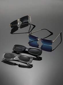 4pcs Men Small Square Rimless Vintage Classy Aesthetic Street Style Classic Delicate Fashion Glasses For Street Snap Musical Festival Business Appointment Outfits Party Decoration - Multicolor - View 3