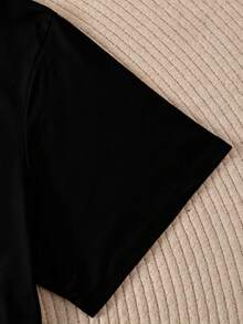 Women's Basic Solid Color Short Sleeve Crew Neck Pure Cotton T-Shirt, Slim Fit Casual Daily Top, Sizes S-XXXL, Soft Breathable Comfortable Tee, Lightweight Summer Fashion Essential, Easy To Match, Classic Style, High-Quality Cotton Fabric, Suitable For All Seasons,  Basic Top For Women - 黑色 - 查看 6
