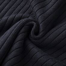 US Men Ribbed Knit Polo Sweater Solid Color Long Sleeve - 藏蓝色 - 查看 4