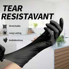 100pc Disposable Nitrile Black 3.5-Mil Latex Free Tattto Nail Hair Salon Cleaning Gloves - 黑色 - 查看 10