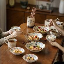 1 Stück wunderschöne blumenförmige 23 cm chinesische Keramikschüssel, große Servierschüssel für Restaurant, Salatschüssel, Obstschüssel - Verschiedenfarbig - Übersicht 6