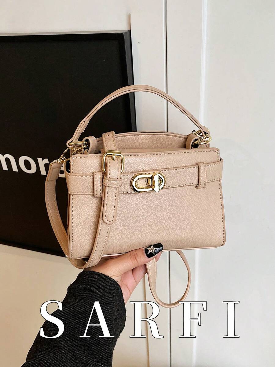 Modern Chic Gold Hardware Decor Women's Handbag; Fashionable Minimalist Square Handbag With Shoulder Strap Decor; New Solid Color Urban Commute Adjustable Shoulder Strap Crossbody Bag, Suitable For Shopping