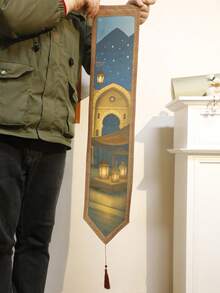1 pezzo/2 pezzi Arazzo bohémien con luna e stelle, arazzo con motivo a lanterna con nappe vintage, design vintage a teiera, decorazione elegante per la casa, adatto per soggiorno e camera da letto, perfetto per ambienti boho e mistici, decorazione da parete per vacanze e feste, ottimo regalo per amici e famiglia - Multicolore - Visualizzare 11