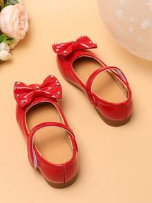 1 Pair Girls' Comfortable Versatile Flat Shoes With Bow, Rivet, Hook And Loop, Princess Shoes, Shoes - Red - View 2