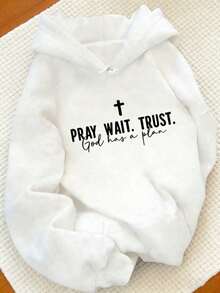 Letter Retro Retro English Back To School Season PRAY WAIT TRUST GOD HAS A PLAN Back To School Women Outfits  Women's Casual Hoodies-Autumn/Winter New Arrival: Long-Sleeve Hooded Sweatshirt For Men And Women-F91 - trắng - Xem 8