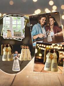 1pc Friendship Angel Figurine With Star, Resin Sisters Sculpture, Classic Style With Inspirational Quote, Indoor Tabletop Or Outdoor Garden Decor, Thoughtful Gift For Best Friend - Multicolor - View 4