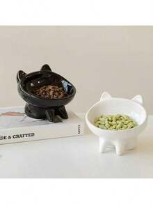 1pc Cat/Dog Food Bowl, Ceramic High-Footed Slanted Bowl, Large Diameter - 120ml - View 7