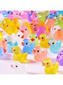 10/20/50/100pcs Set, Various Styles Mini Glow-In-The-Dark Resin Ducks And Animal Figurines. These Mini Glow-In-The-Dark Animals Include Ducks, Dolphins, Frogs, Rabbits, Turtles, Mushrooms And Other Mini Ornaments. - Multicolor - View 6