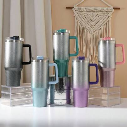 1pc 1200ml/40oz Gradient Color Insulated Tumbler Cup, Suitable For Home, Outdoor, Car, Gift For Friends, Comes With 1pc PP Straw