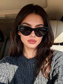 1pc Cat Eye Fashion Glasses For Women, Fashionable And Versatile For Street Style - phim xám khung đen - Xem 2