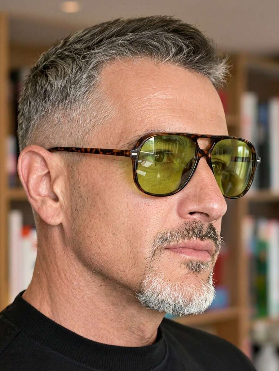 1 Pair Men's Leopard Print Retro Pilot PC Frame Dual-Bridge Personalized Street Style Vacation Fashion Fashion Glasses - Multicolor - View 1