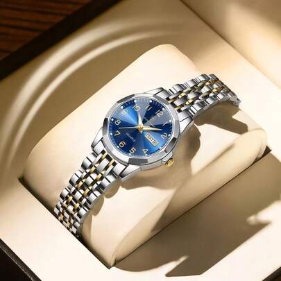  POEDAGAR品牌时尚女士手表，防水夜光日期星期显示，高品质不锈钢石英表，带表盒，日本进口自动石英机芯，生日礼物，送给妈妈、妻子、朋友、爱人、情人节礼物，珠宝首饰