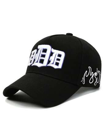 1 pezzo Cappellino da camionista gotico da uomo, cappellino da baseball con ricamo a fiamma a lettera personalizzata, cappellino a 5 pannelli di moda da strada, cappellino casual da esterno con protezione solare per primavera, autunno, viaggi, spiaggia, vacanze