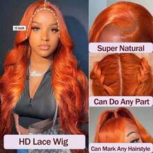 34 Inch 350 Ginger Lace Front Wigs Human Hair Pre Plucked 250% Density Body Wave Lace Front Wigs Human Hair Orange 350 Wig HD Transparent Full Frontal 13x4 #350 Ginger Colored Natural Wig For Woman - S350 - 查看 4