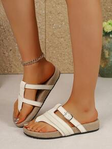 Pantofole da donna, pantofole piatte slip-on, pantofole comode antiscivolo per soggiorno, camera da letto, bagno, spiaggia all'aperto, feste, pantofole da donna alla moda - Beige - Visualizzare 1