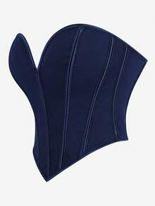 深V领无肩带束身胸衣，后背系带，塑形收腹，打造纤细身形。 - 寶藍色 - 查看 2