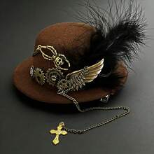 1个蒸汽朋克棕色蝴蝶结洛丽塔发夹，复古齿轮链装饰 - 彩色 - 查看 13