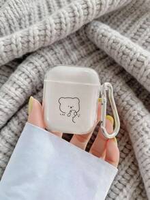 1pc Transparent Case With Line Design & Bear Pattern Earphone Case + Hook, Compatible With Apple Pro 2/4/3, Transparent Earphone Cover For AirPods Pro 3 - Multicolor - View 1