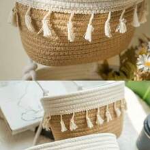 Three-Tier Modern Bohemian Wall-Mounted Woven Storage Basket, Wall-Mounted Woven Hanging Basket, Door-Mounted Hanging Basket, Detachable Decorative Wall-Mounted Wardrobe, Hanging Storage Basket For Kitchen And Bathroom, Christmas Decoration. - Khaki - View 5