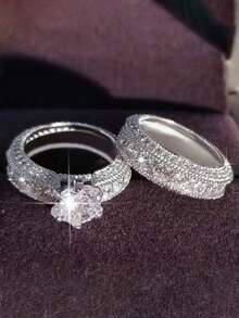 2pcs Fashionable & Luxury 6-Prong Ring, Gift For Women - Silver - View 2