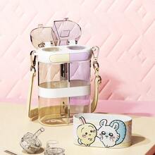 Miniso Cốc uống đôi hai lớp 3-Rune Seikawa (Thỏ & Sóc bay), 640ml/22.53oz: Chất liệu PP bền, thiết kế chia ngăn (có thể đựng hai loại đồ uống cùng lúc), nắp đôi (uống trực tiếp + hút), họa tiết hoạt hình dễ thương, dây đeo da có thể tháo rời, đa năng dùng hàng ngày/ngoài trời/du lịch, bình uống đôi tiện dụng và đáng yêu (1 chiếc) - Nhiều màu - Xem 3