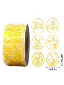 500pcs Easter Gilding Roll Stickers, Transparent Gilding Stickers For Easter Bunny Party, Easter Egg Label Sealing Stickers, Shiny Golden Easter Egg Stickers - Multicolor - View 6