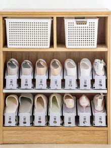 1/6pcs Shoe Slot Organizer - Can Stack One Pair Of Shoes, Saving 50% Of Shoe Storage Space, Adjustable Thickened Double Layer Shoe Rack, Suitable For Wardrobe Shoe Organizer, White/Gray