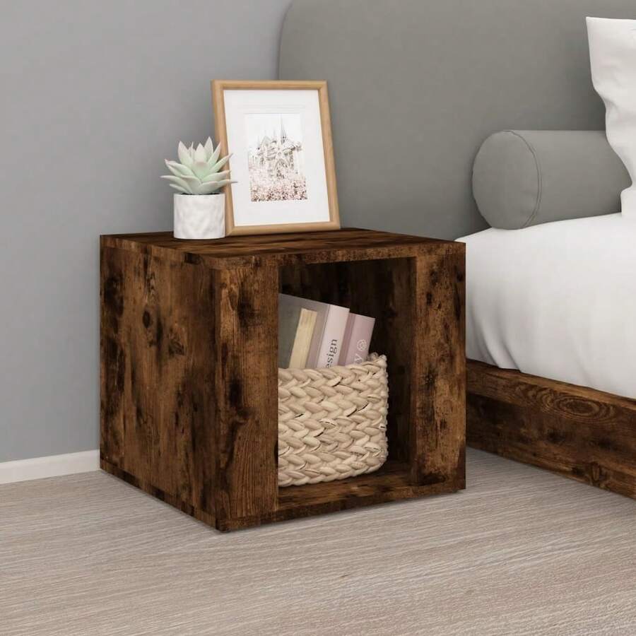 Comodino vidaXL in rovere affumicato, 41x40x36 cm, in legno composito. - nero - Visualizzare 1
