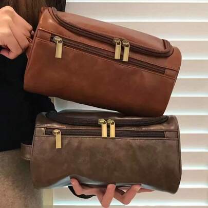 1pc Customized Leather Organizer With Personalized Name, Art Tool Storage, Groomsmen & Bridesmaid Gift, Travel Toiletries Bag, Holiday & Birthday Present, Family Gift, No Power Required, Available In Light Brown, Black, White, Coffee Colors