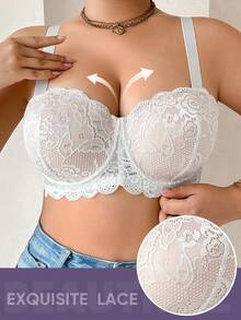 MEIYATING Plus Size Women Floral Lace Soft Breathable Full Coverage Non-Sagging Bra - White - View 5