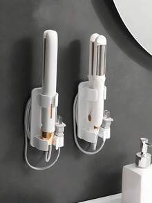 壁挂式美妆工具收纳架，塑料悬挂式整理架，多功能支架，可收纳卷发棒、吹风机、电动牙刷及其他浴室用品，无需钻孔，浴室收纳配件 - 彩色 - 查看 2