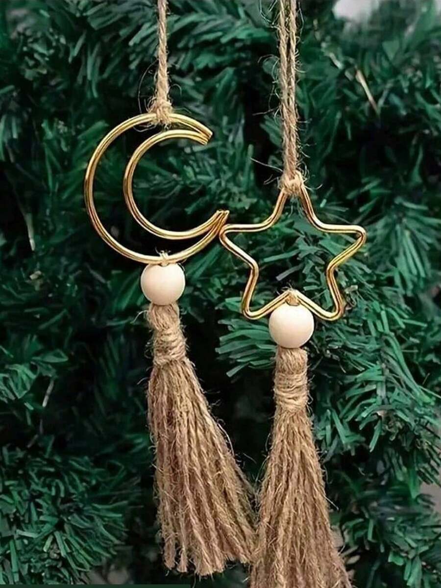 1pc Metal Star & Moon Hanging Decor With Tassel, Home & Holiday Atmosphere Decoration - Multicolor - View 1