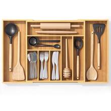 Utensil Organizer Kitchen Drawers, Utensil Tray And Cutlery Silverware Holder,Wood Drawer Dividers With 9 Slots - Có thể mở rộng 9 khe cắm - Xem 4
