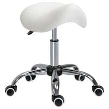 HOMCOM Rolling Stool, Swivel Stool, Height Adjustable, White Padded Saddle Stool For Office And Home