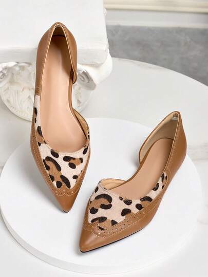 Color Block Patchwork Pointed Toe Slip-On Casual Flat Shoes For Women, Fashionable Hollow-Out Design, Suitable For Outdoor Wear All Seasons