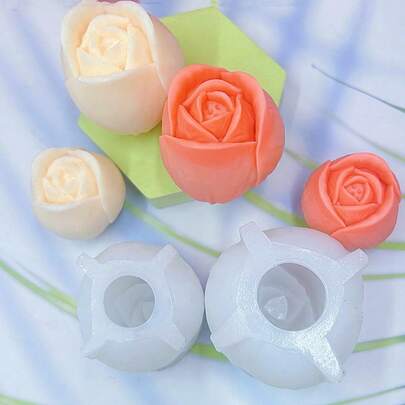 1 Set de molde de cera con forma de tulipán, material de yeso y silicona, molde decorativo de piedra de fragancia DIY, múltiples patrones, antiadherente y fácil de desmoldar