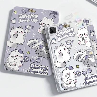 Ốp lưng hai mặt bằng acrylic trong suốt nhiều màu sắc hình mèo hoạt hình dễ thương, chống sốc, phù hợp với iPad thế hệ thứ 7, 8, 10 (10.2 inch), có khe cắm bút cảm ứng, hỗ trợ chức năng bật/tắt màn hình, là món quà Giáng sinh và năm mới lý tưởng.