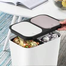 Double Recycling Waste Bin 12L Recycling Garbage Container Rectangle Plastic Push Button Dual Compartment Recycling Garbage For Kitchen Office Home Living Room - Grey - View 6