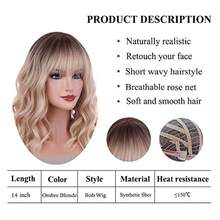 D14 Inches Blonde Wig For Women Girls Ash Blonde Wig Short Curly Wig Synthetic Wig With Bangs Ombre Blonde Wig For Daily Cosplay Party - BlondeOmbre - View 4
