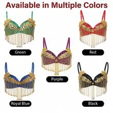 Áo bra múa bụng lấp lánh dành cho nữ, áo bra có tua rua, thích hợp cho tiệc chủ đề Halloween và biểu diễn trên sân khấu. - Nhiều màu - Xem 3