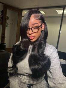 34Inch 13x4 HD Lace Body Wave Lace Front Wig Full Cuticle Wavy Lace Frontal Wig For Women 13x6 Full Edges Body Wave Lace Front Human Hair Wigs For Girls Makeup Body Wave Wig With Baby Hair Pre Plucked Pre Cut 5x5 HD Body Wave Lace Closure Wigs Human Hair For Women Headband Glueless Human Hair Wig Wear To Go Natural Black - Natural Black - 查看 2