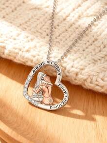 1件装时尚双色锆石心形吊坠项链，适合女性日常佩戴、节日佩戴及作为礼物送给家人/朋友