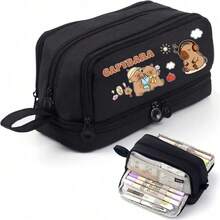 水豚主题可擦塑料笔 | 0.5mm 细笔尖，速干墨水，轻巧可伸缩走珠笔，内置橡皮擦，黄棕色设计，大容量多层铅笔盒，返校必备办公用品，情人节礼物 - 彩色 - 查看 17