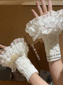 1 Pair Fashion Lace Trim Knitted Arm Warmers, Cute Versatile Bow Cuff Sleeves, Chic Cable Knit Faux Sleeves - Multicolor - View 8