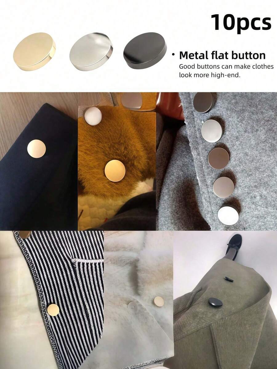 10pcs/15/20/25mm Round Button; Fashion Simple Design; Hand-Sewn Clothing Accessories Suitable For Shirts And Dresses3 Color Options (Gold/Silver/Gun Black)