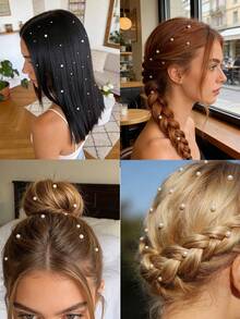 3件组合装，3毫米自粘半圆形闪亮白色珍珠颗粒脸部和眼部装饰水晶钻石贴纸，DIY，嘉年华，情人节，万圣节，圣诞节礼物，母亲节，派对，音乐节，面部毛发和指甲装饰，水钻贴纸 - 白色 - 查看 2