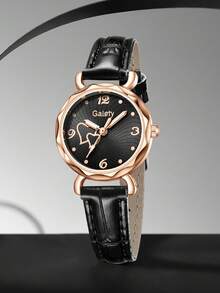 Gaiety 5Pcs Women's Ladies Female PU Leather Strap Quartz Wrist Watch Butterfly Bracelet Necklace Earring Jewelry Set Elegant Fashion Light Luxury Rhinestone Heart Dial Used For Daily Wear Party Decoration Or Holiday Gifts For Girlfriends And Mothers